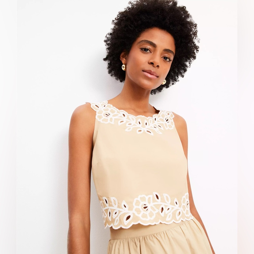 NWT Viral Floral Eyelet Poplin Tank Top in XS Petite